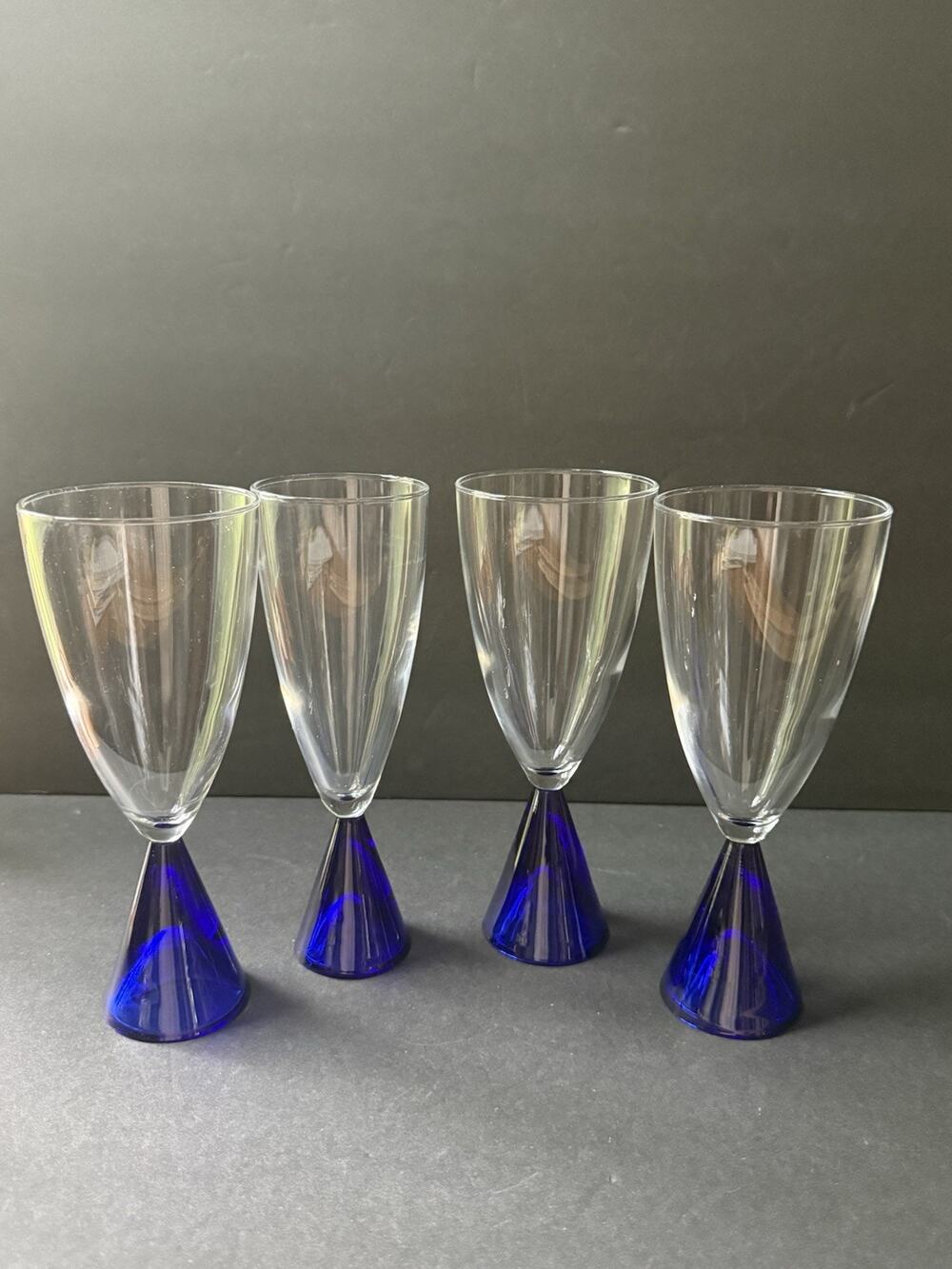 Sasaki Eon Blue Japan Glass Set (4) Cobalt Barware MCM Wine Cordial Cocktail